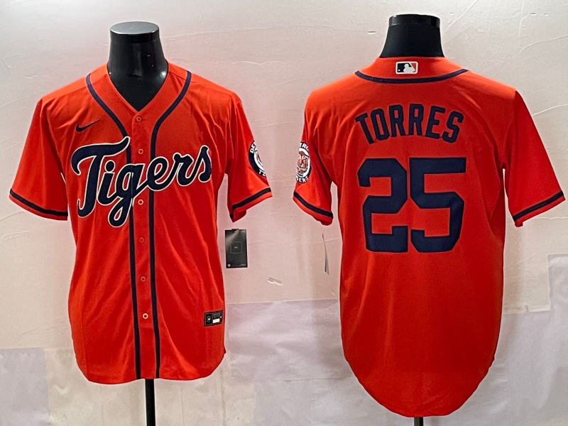 Men's Detroit Tigers Gleyber Torres #25 Orange Replica Player Jersey