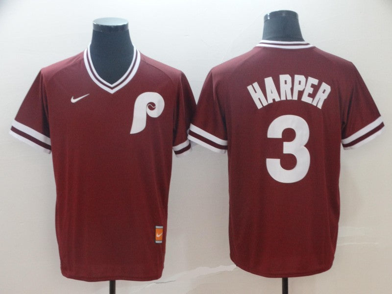 Men's Philadelphia Phillies Bryce Harper #3 Red Replica Player Jersey1