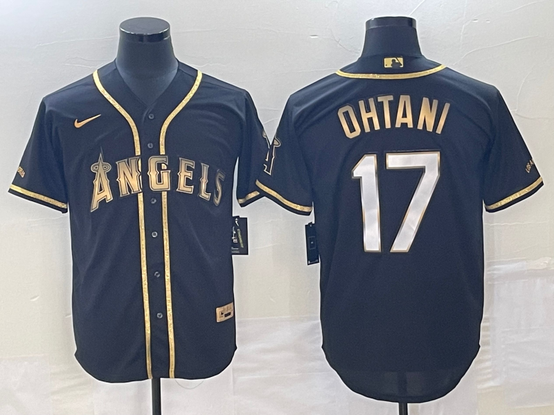 Men's Los Angeles Angels Shohei Ohtani #17 Black Sewn Player Jersey1
