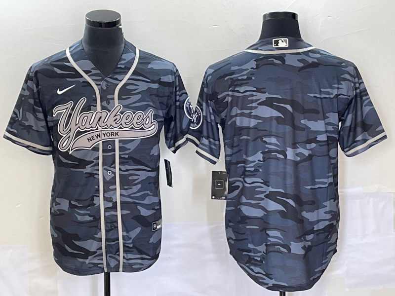 Men's New York Yankees Grey Camouflage Replica Blank Jersey1 Joint Edition