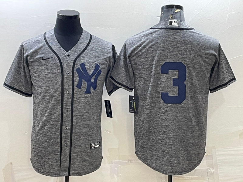 Men's New York Yankees Babe Ruth #3 Gray Replica Game Name Jersey1