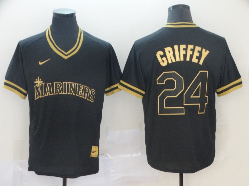 Men's Seattle Mariners Ken Griffey Jr. #24 Black Replica Player Jersey1