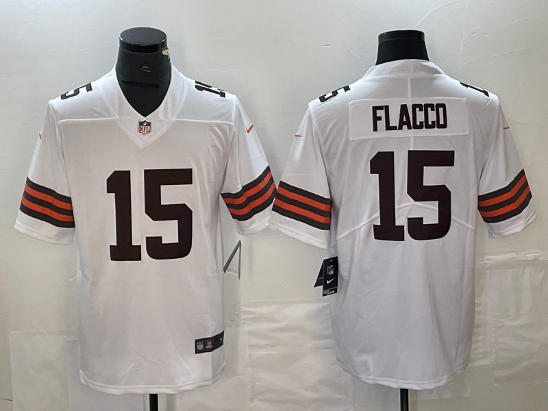 Men's Cleveland Browns Joe Flacco #15 White Game Player Jersey1