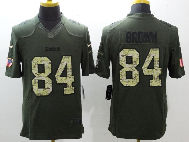 Men's Pittsburgh Steelers Antonio Brown #84 Army Green Game Jersey2