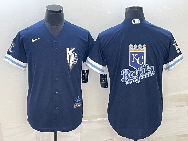 Men's Kansas City Royals Navy Alternate Replica Team Logo Jersey1