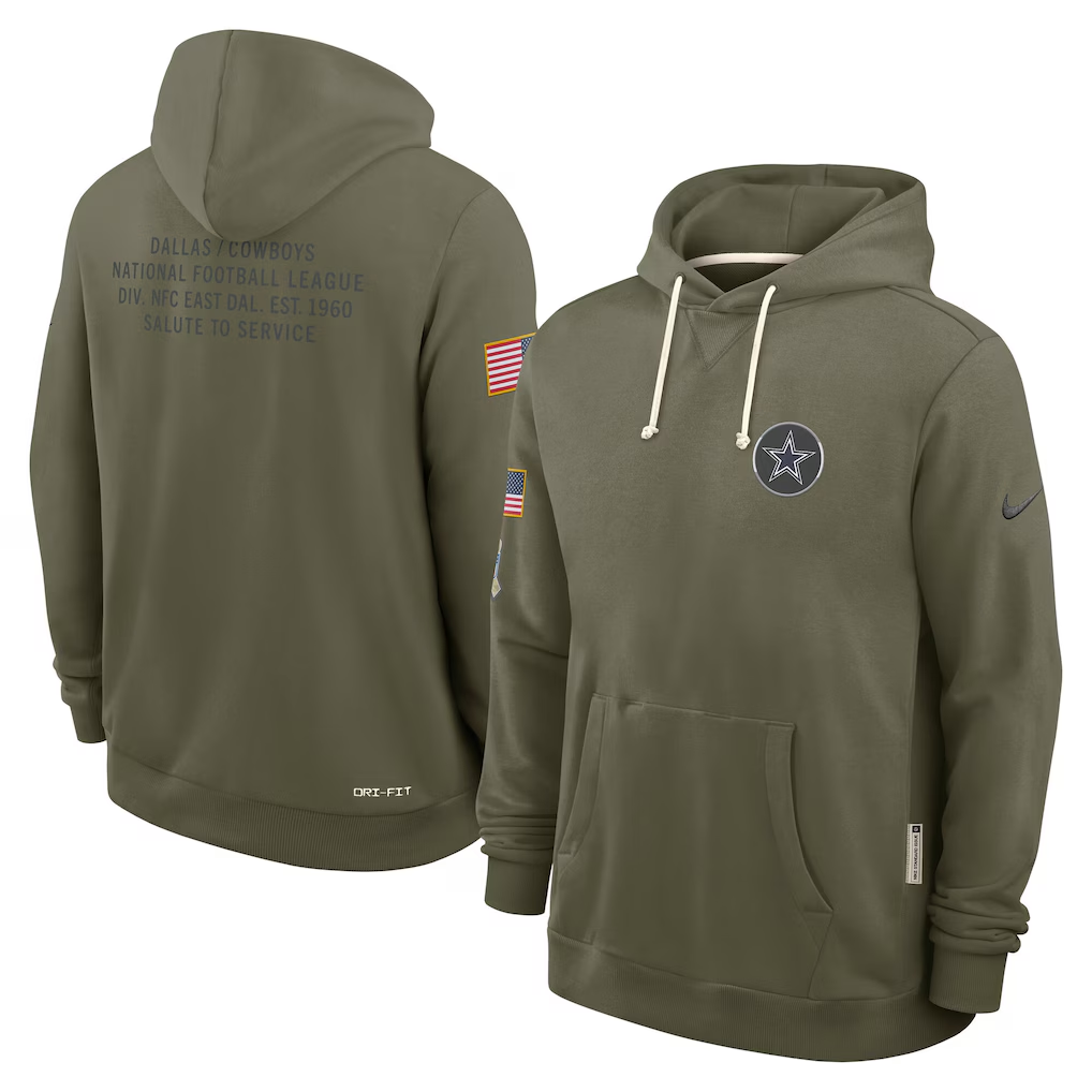 Men's Dallas Cowboys Nike Olive 2025 Salute to Service Sideline Standard Issue Dri-FIT Hoodie