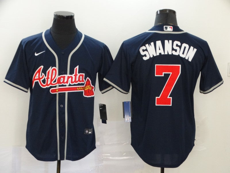 Men's Atlanta Braves Dansby Swanson #7 Navy Replica Player Jersey1