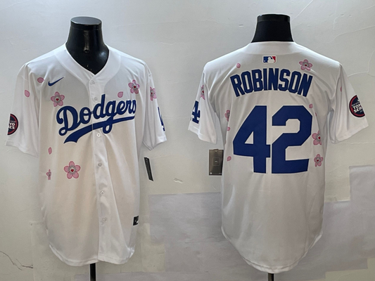 Men's Los Angeles Dodgers Jackie Robinson #42 White Alternate Replica Player Jersey1