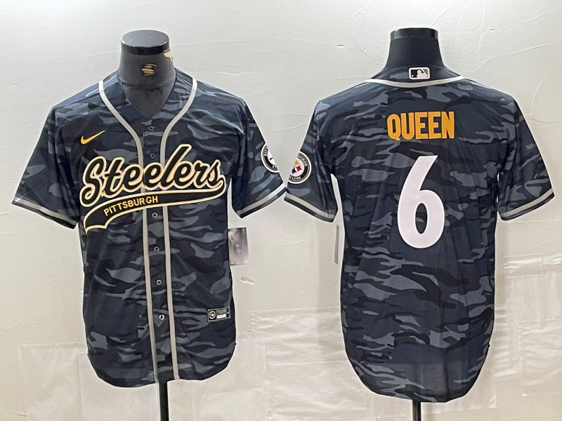 Men's Pittsburgh Steelers Patrick Queen #6 Grey Camouflage Player Jersey1 Joint Edition
