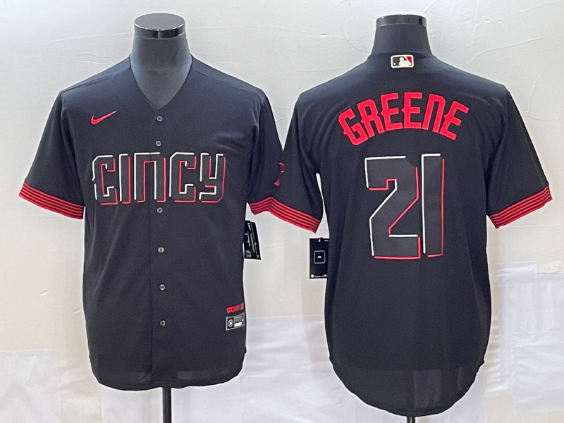 Men's Cincinnati Reds Hunter Greene #21 Black 2023 City Connect Replica Player Jersey1