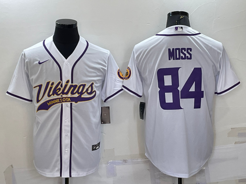 Men's Minnesota Vikings Randy Moss #84 White Game Jersey1 Joint Edition
