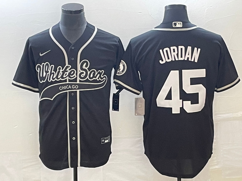Men's Chicago White Sox Michael Jordan #45 Black Replica Player Jersey1 Joint Edition