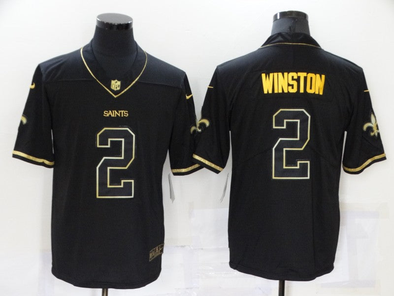 Men's New Orleans Saints Jameis Winston #2 Black Game Player Jersey1