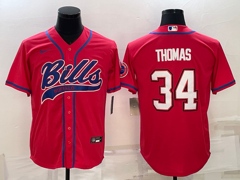 Men's Buffalo Bills Thurman Thomas #34 Red Game Jersey1 Joint Edition