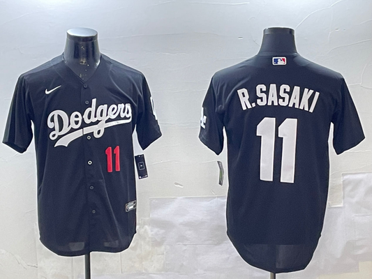 Men's Los Angeles Dodgers Roki Sasaki #11 Black Replica Player Jersey1