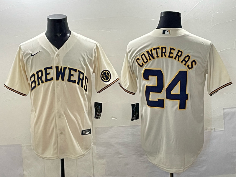 Men's Milwaukee Brewers William Contreras #24 Cream Home Replica Player Jersey