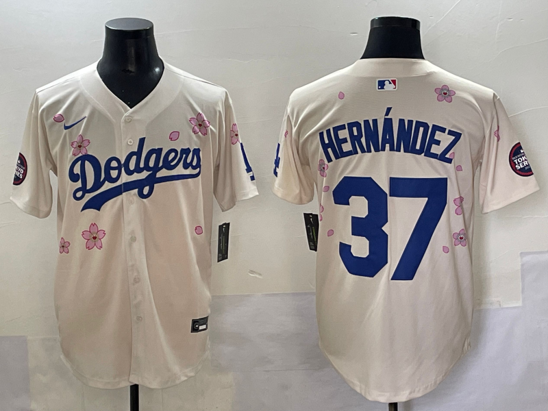 Men's Los Angeles Dodgers Teoscar Hernandez #37 Cream Limited Player Jersey