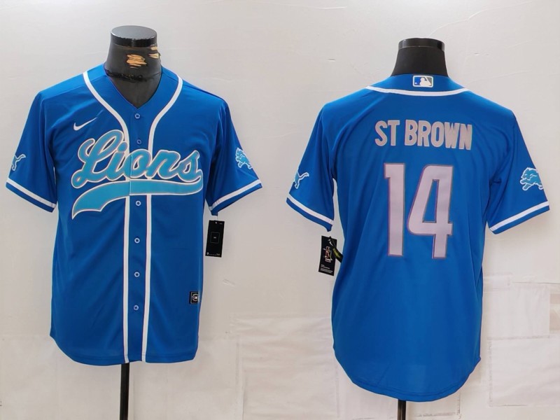 Men's Detroit Lions Amon-Ra St. Brown #14 Blue Player Jersey1
