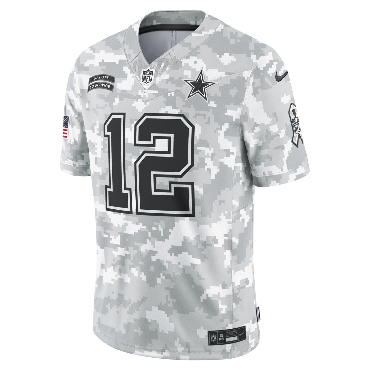 Roger Staubach Dallas Cowboys Nike 2024 Salute to Service Retired   Limited Jersey - Arctic Camo