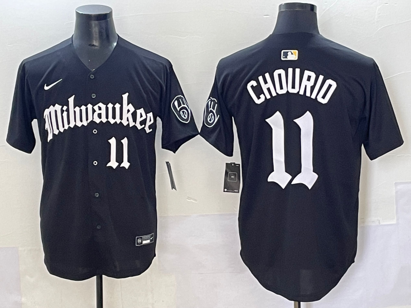 Men's Milwaukee Brewers Jackson Chourio #11 Black Replica Team Jersey