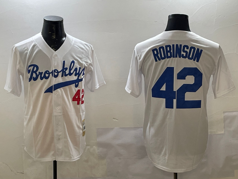 Men's Los Angeles Dodgers Jackie Robinson #42 White Cooperstown Collection Player Jersey1