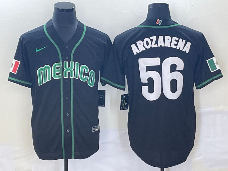 Men's 2023 World Baseball Classic #56 Randy Arozarena Mexico Black Jersey1