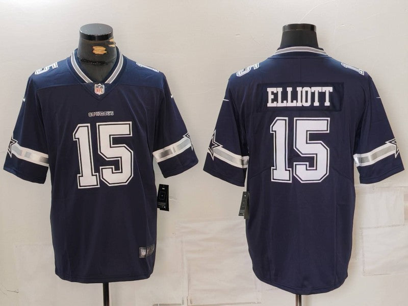 Men's Dallas Cowboys Ezekiel Elliott #15 Navy Game Jersey1