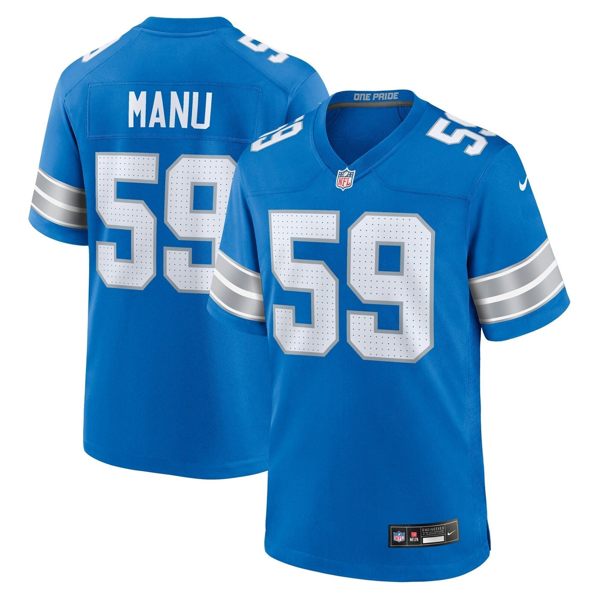 Giovanni Manu Detroit Lions Nike Team Game Jersey -  Blue