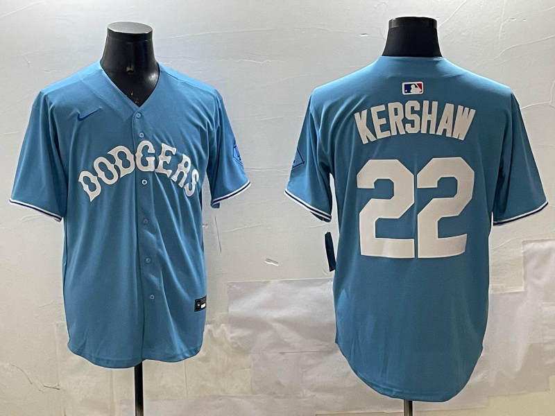 Men's Los Angeles Dodgers Clayton Kershaw #22 Light Blue Limited Player Jersey1