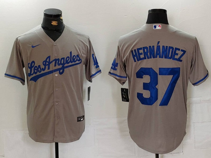 Men's Los Angeles Dodgers Teoscar Hernandez #37 Gray Player Jersey1