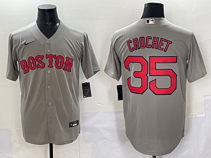 Men's Boston Red Sox Garrett Crochet #35 Gray Replica Player Jersey