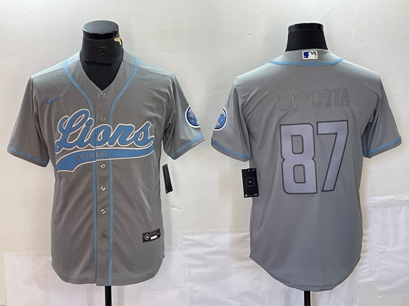 Men's Detroit Lions Sam LaPorta #87 Gray Player Jersey1 Joint Edition