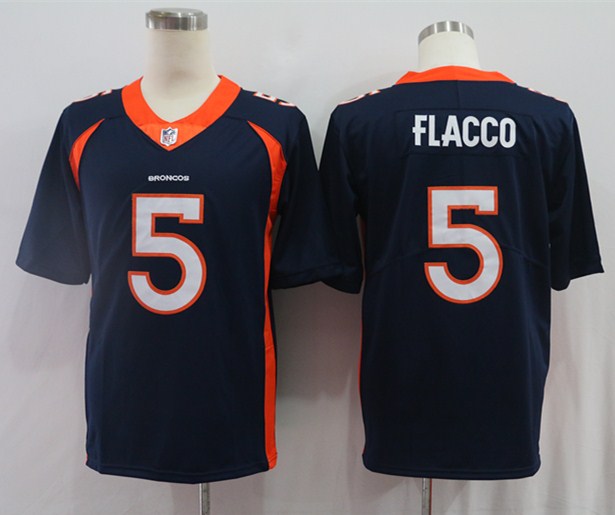 Men's Denver Broncos Joe Flacco #5 Navy Game Jersey1