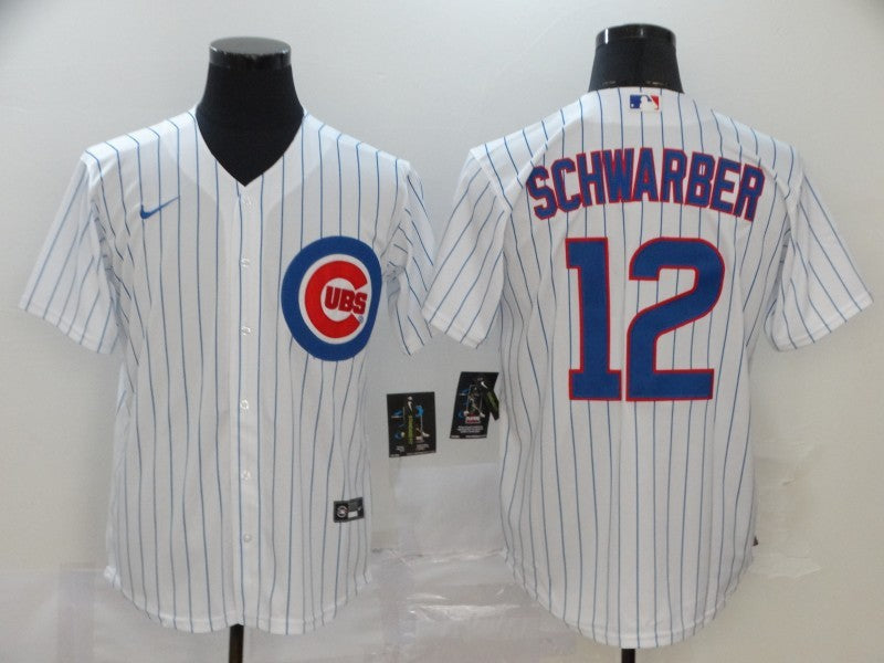 Men's Chicago Cubs Kyle Schwarber #12 White Replica Baseball Jersey1