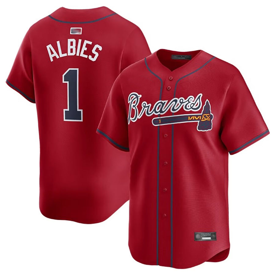 A.Braves #1 Ozzie Albies Player Red Alt Limited Baseball Jerseys