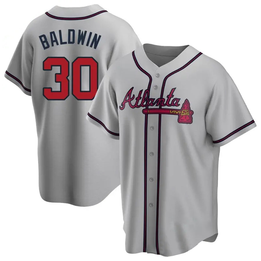 A.Braves #30 Drake Baldwin Player Gray Game Baseball Jerseys