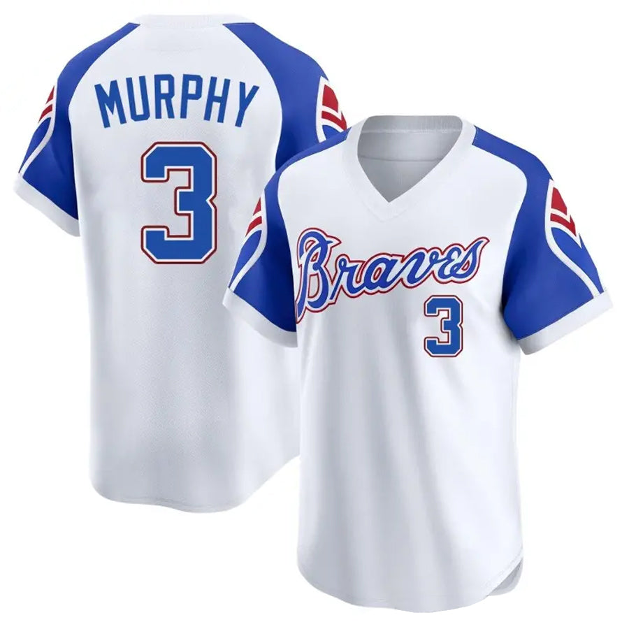 A.Braves #3 Dale Murphy Player White Limited Throwback Cooperstown Collection Baseball Jerseys