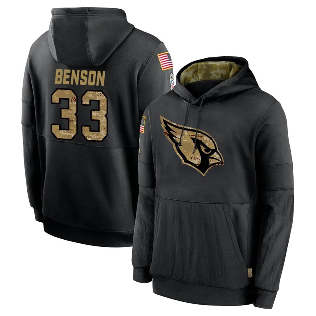 A.Cardinals #33 Trey Benson Player Black Salute to Service Hoodies Football Jerseys