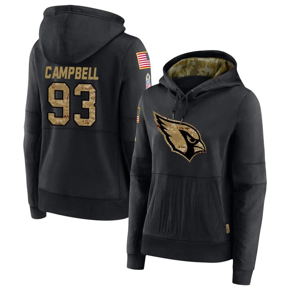 A.Cardinals #93 Calais Campbell Player Black Salute to Service Hoodies Football Jerseys