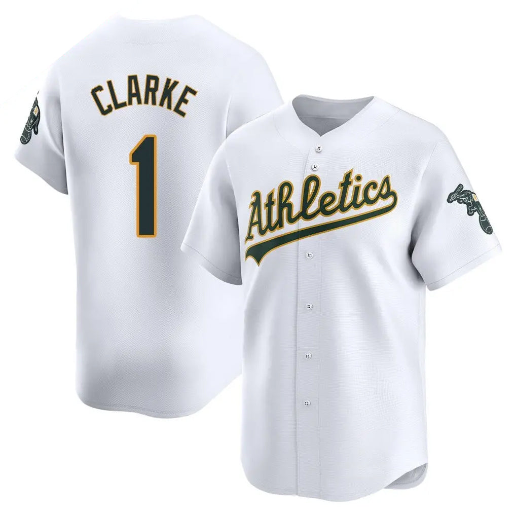 Athletics #1 Denzel Clarke Player White Limited Home Game Baseball Jerseys