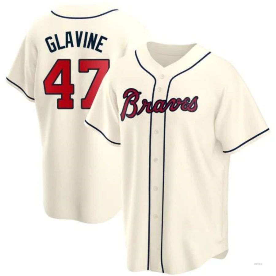 #47 Tom Glavine Player A.Braves Cream Alternate Game Stitches Baseball Jerseys