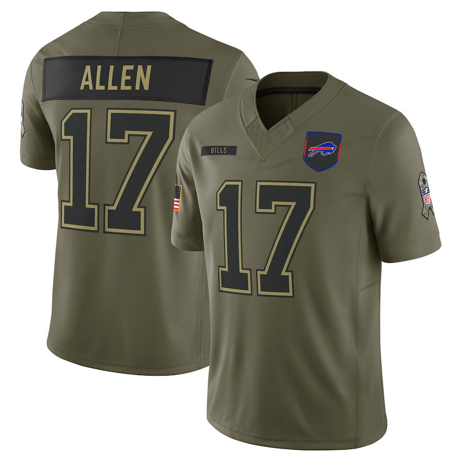 B.Bills #17 Josh Allen Player Olive Salute to Service Limited Football Jerseys