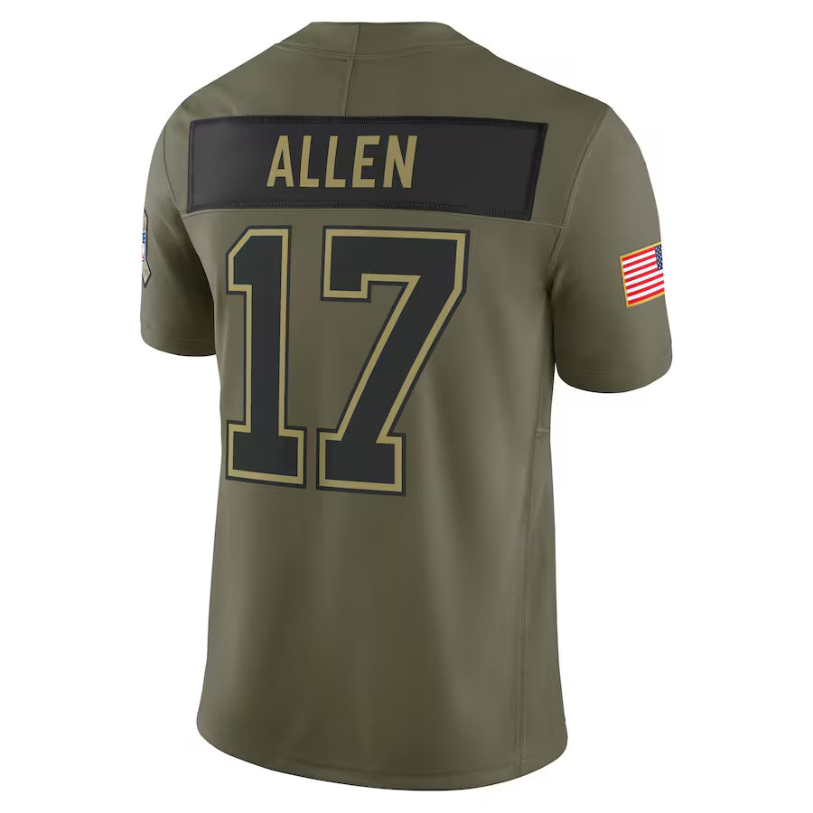 B.Bills #17 Josh Allen Player Olive Salute to Service Limited Football Jerseys
