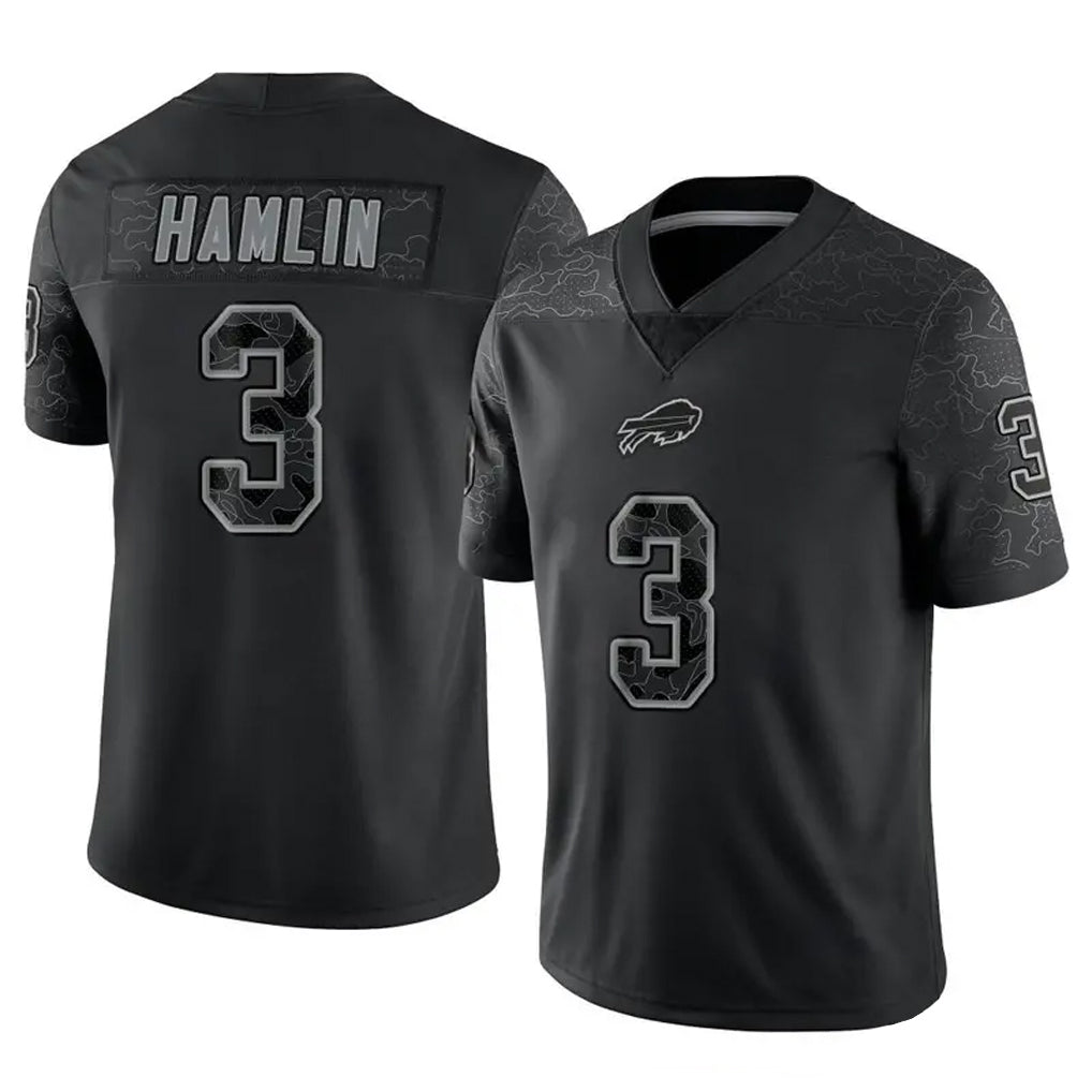 B.Bills #3 Damar Hamlin Player Black RFLCTV Limited Football Jerseys