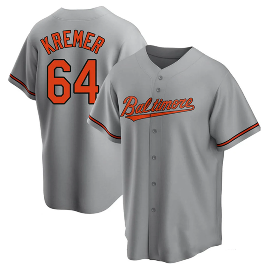 B.Orioles #64 Dean Kremer Player Gray Replica Game Baseball Jerseys
