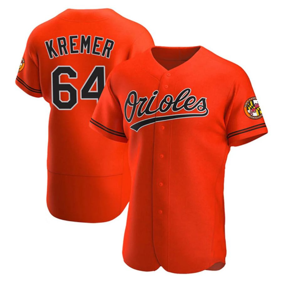 B.Orioles #64 Dean Kremer Player Orange Limited Elite Baseball Jerseys
