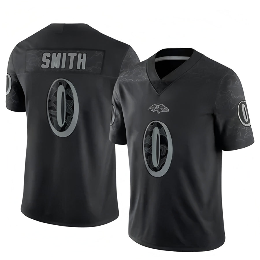 B.Ravens #0 Roquan Smith Player Black REFLECTIVE Limited Football Jerseys