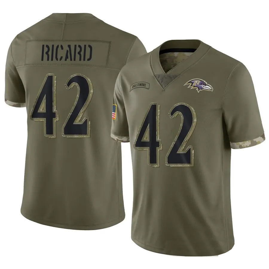 B.Ravens #42 Patrick Ricard Player Salute To Service Olive Football Jerseys