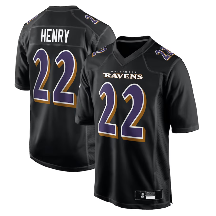 B.Ravens #22 Derrick Henry Carbon Black Fashion Jersey Player Game Football Jerseys