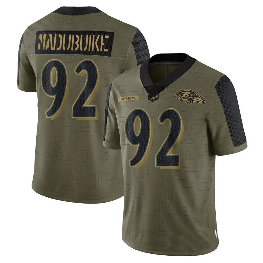 B.Ravens #92 Justin Madubuike Player Salute To Service Olive Football Jerseys